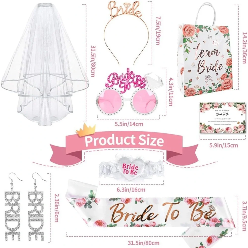 8pc Bride to Be Party Set Bachelorette Decoration & Accessories Bridal Shower